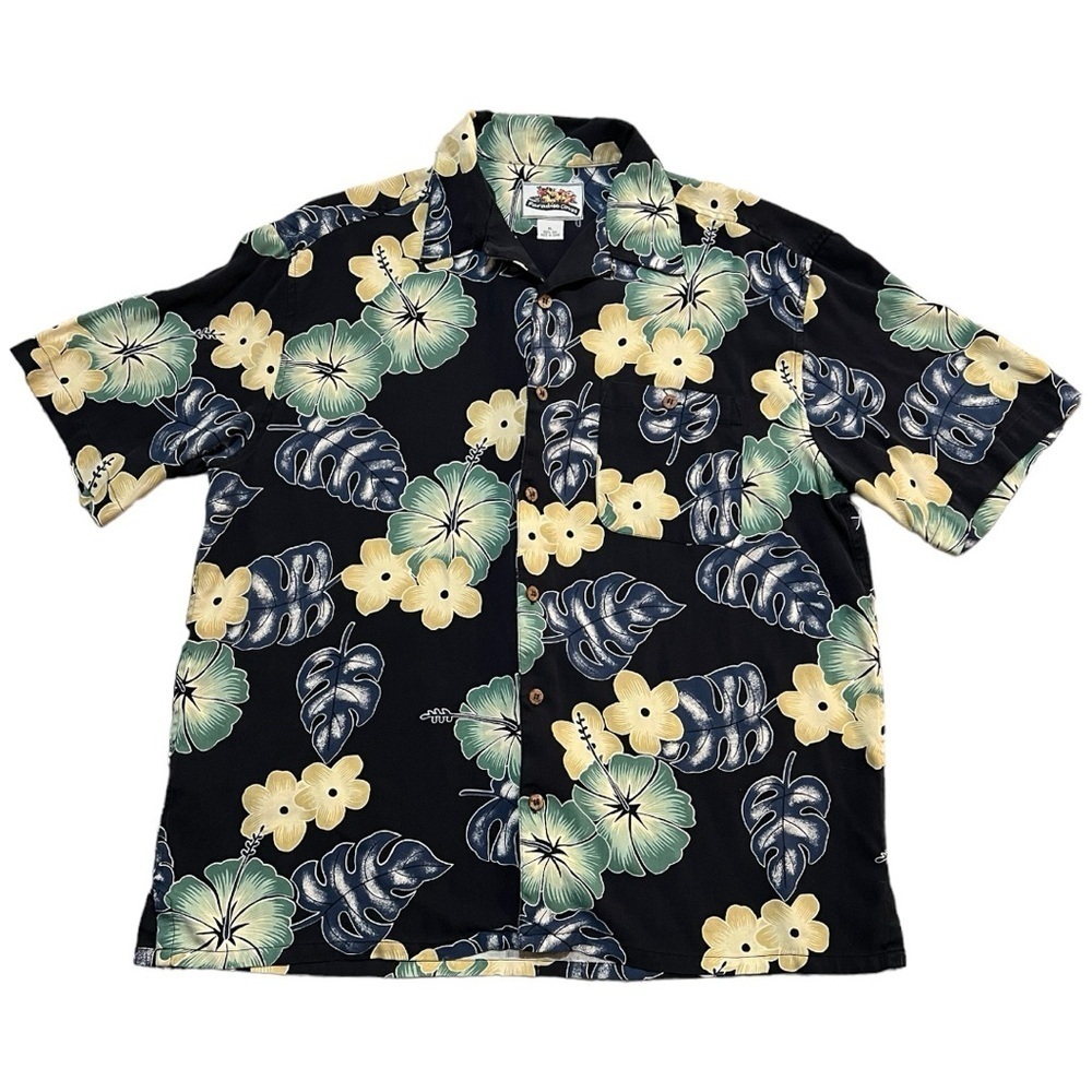 Vintage Paradise Cove 100% Silk Hawaiian Short Sleeve Button Down Size XL